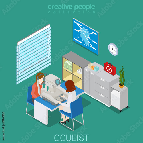 Oculist ophtalmologist ophtalmology flat isometric vector 3d