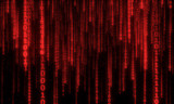 cyberspace with digital falling lines, binary hanging chain, abstract background with red digital lines