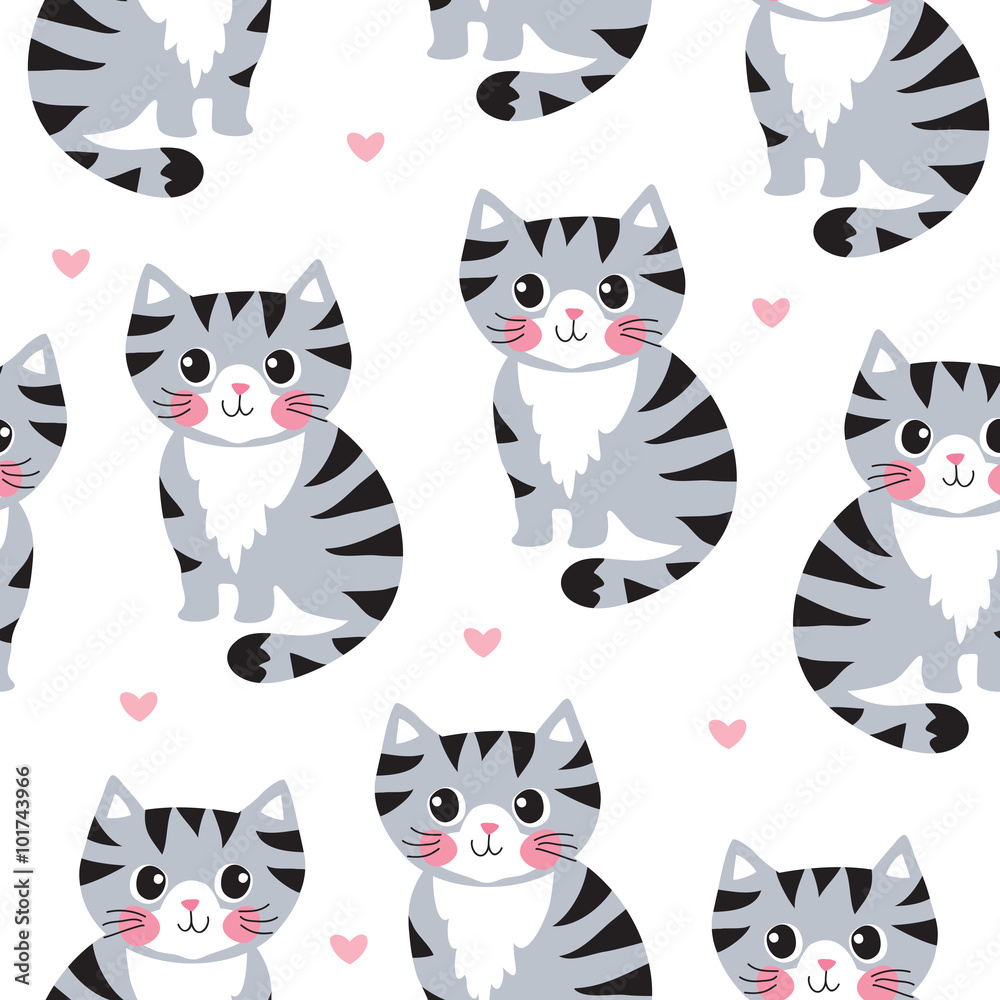 seamless grey cat pattern vector illustration