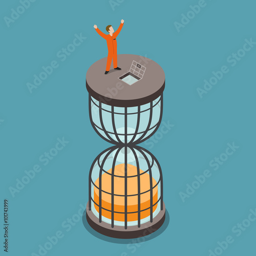 Freed from prison imprisonment term flat isometric vector 3d