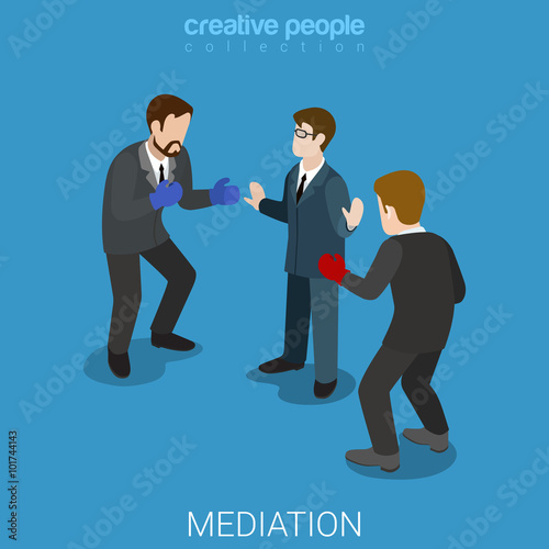 Mediation business conflict boxing flat isometric vector 3d