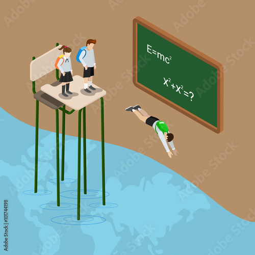 Dive into world of education ocean flat 3d isometric vector