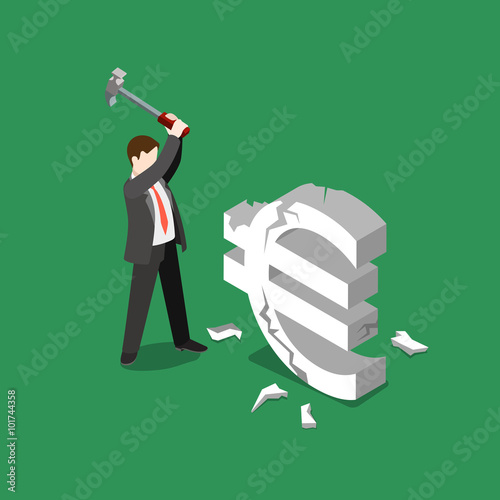 EURO currency exchange rate fall business vector flat isometric