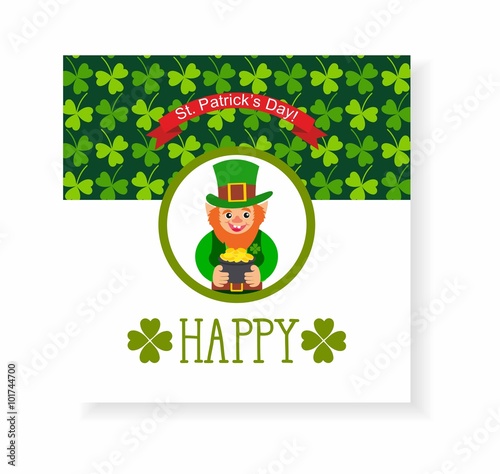 St. Patrick's Day card. leprechaun with a pot of gold