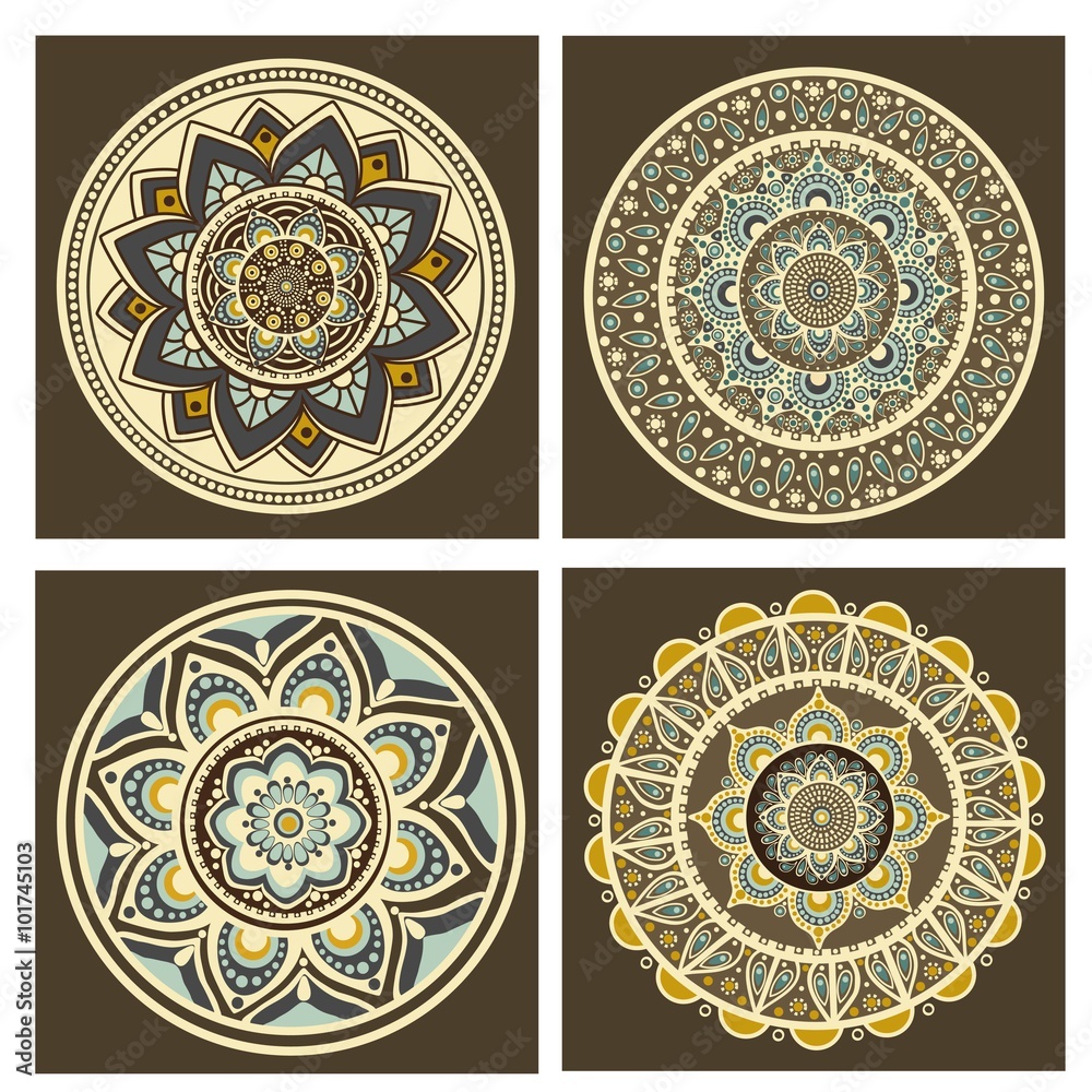 Set of ornamental, oriental round decoration
