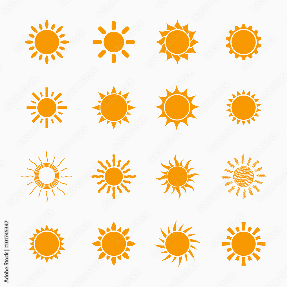 Orange Sun symbols set, vector design elements Orange Sun symbols set, vector design elements