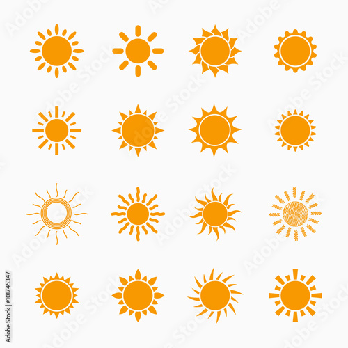 Orange Sun symbols set, vector design elements