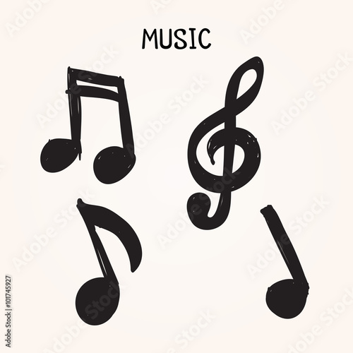 Vector Set of Hand-drawn music notes on white background for design, doodle illustration