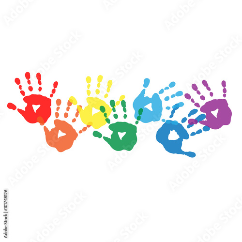 Abstract background with rainbow colored handprints