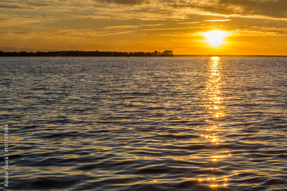 Beautiful summer sunset in the river. Evening HDR image Beautiful summer sunset in the river. Evening HDR image