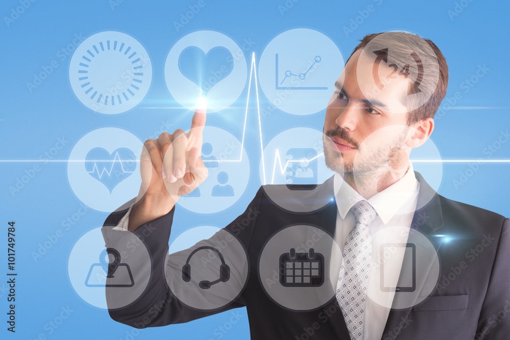 Composite image of thoughtful businessman pointing something Composite image of thoughtful businessman pointing something