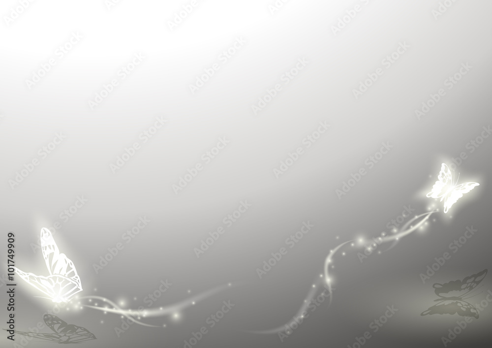 Fotografie Two Shining and Glowing Butterflies - Abstract Background Illustration, Vector