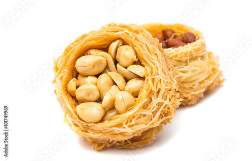 baklava with walnuts isolated