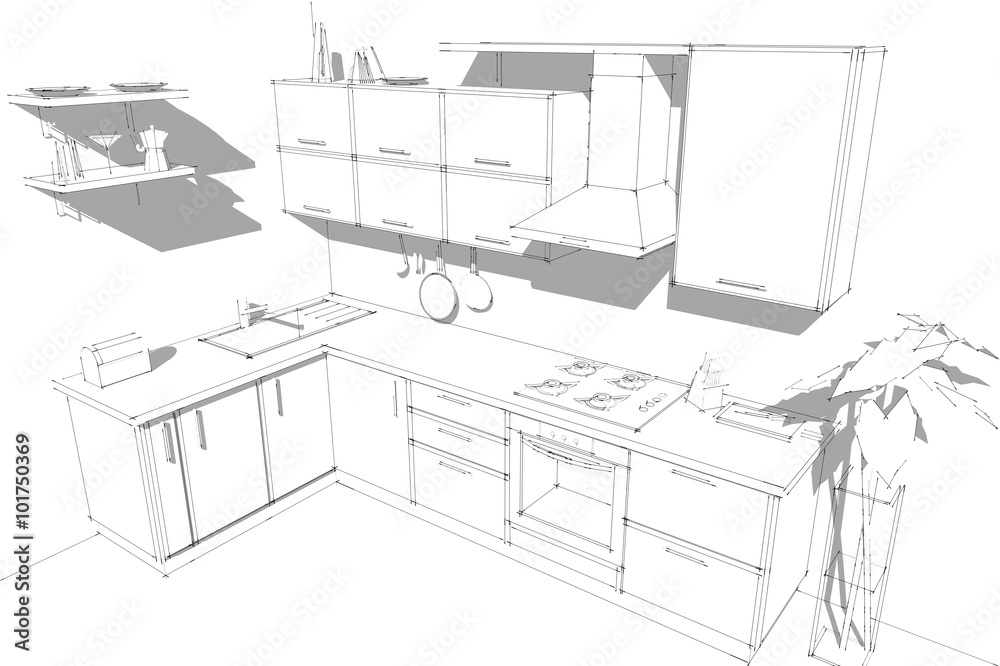 Abstract kitchen drawing