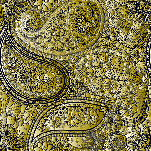 Vintage floral motif ethnic paisley seamless background. Abstract lace pattern. Ability to edit the colors, without losing seamlessly. Hand drawing colorful wallpaper. EPS-8 vector texture.