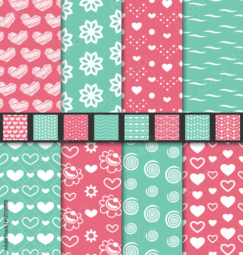 Set seamless Valentine Day textile patterns