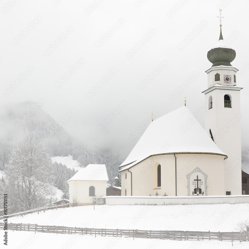 Chapel in Tyrol at wintertime, Wildschönau, Alps, Austria