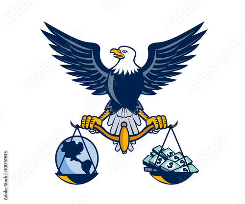 Bald Eagle Hold Scales Earth Money Retro