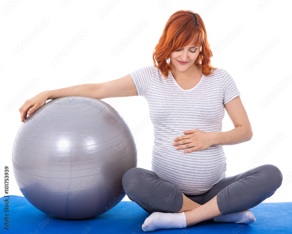beautiful pregnant woman doing exercises with fitball isolated o beautiful pregnant woman doing exercises with fitball isolated o