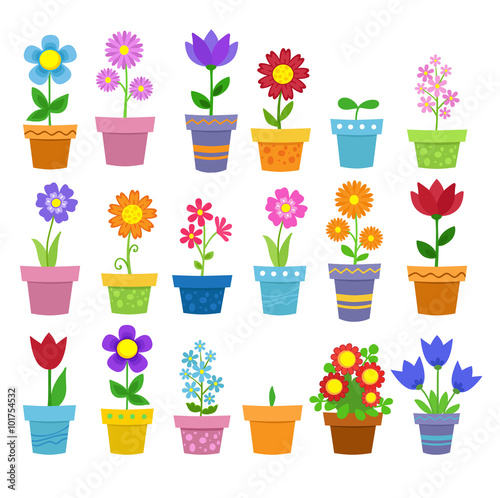 Flowers in pots - clip art