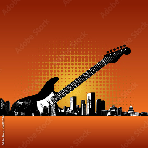 City guitar vector background Has space for text