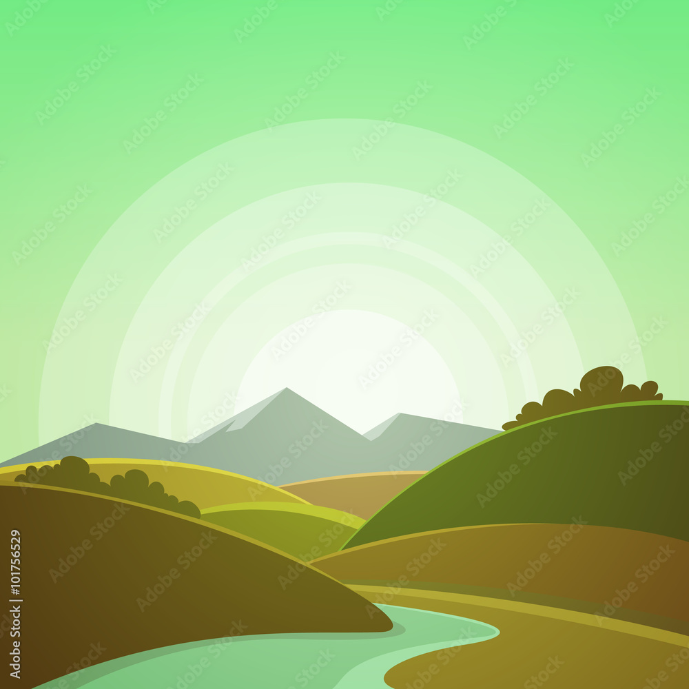 Cartoon mountain landscape, vector illustration.