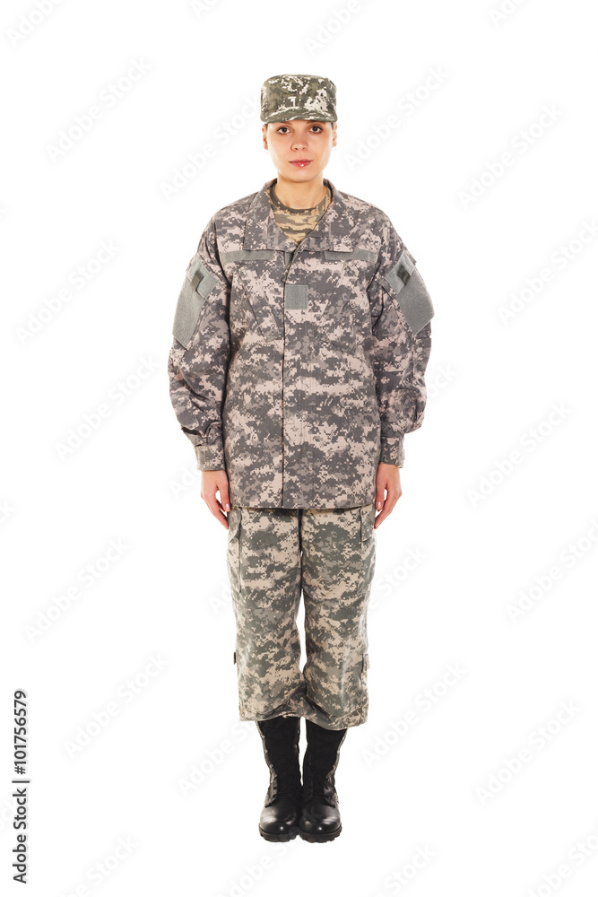 Girl - soldier in the military uniform