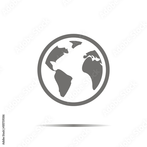 Earth icon white background with shadow