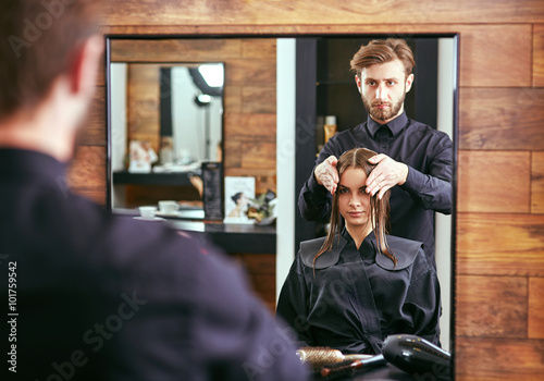 Women's haircut. hairdresser, beauty salon