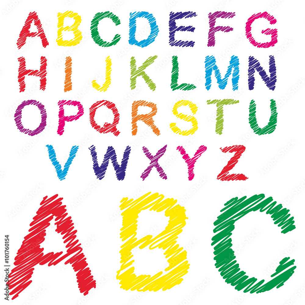 Vector conceptual sketch colorful child font collection