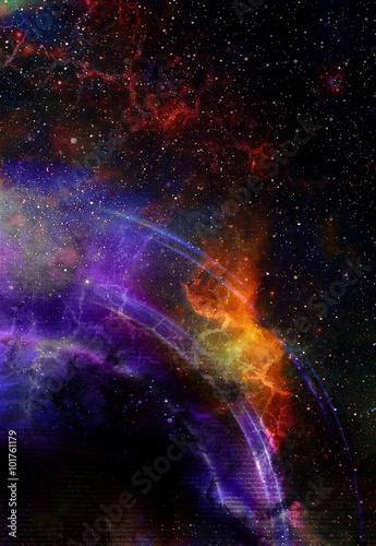 Cosmic space and stars with light circle, color cosmic abstract background. © jozefklopacka