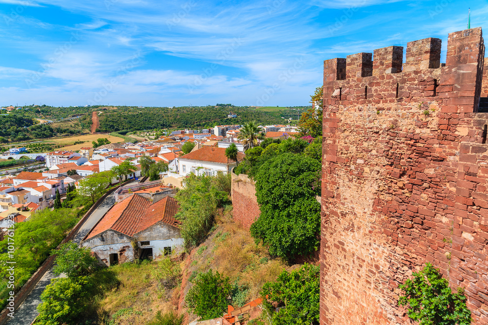 View of Silves town with colorful houses from castle, Algarve region, Portugal