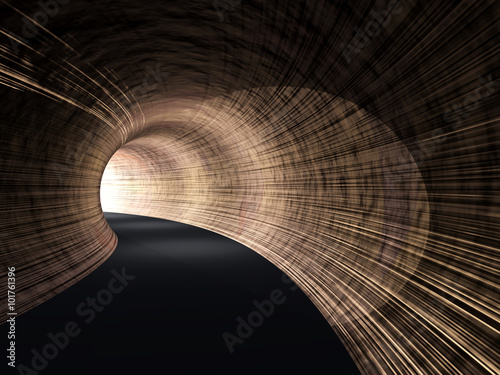 Conceptual dark abstract road tunnel with bright light at the end background