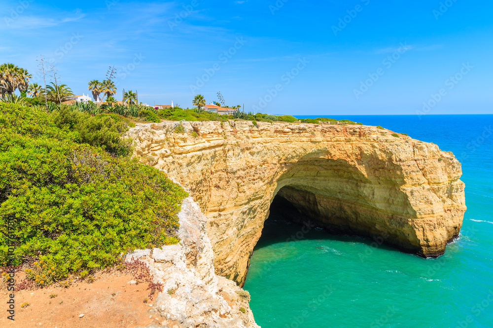 A view of sea cave on coast of Portugal, Algarve region