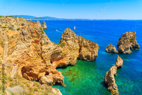 Cliff rocks and sea bay with turquoise water at Ponta da Piedade, Algarve region, Portugal