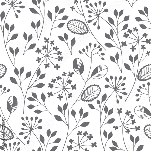 Abstract floral background. Seamless monochrome pattern.