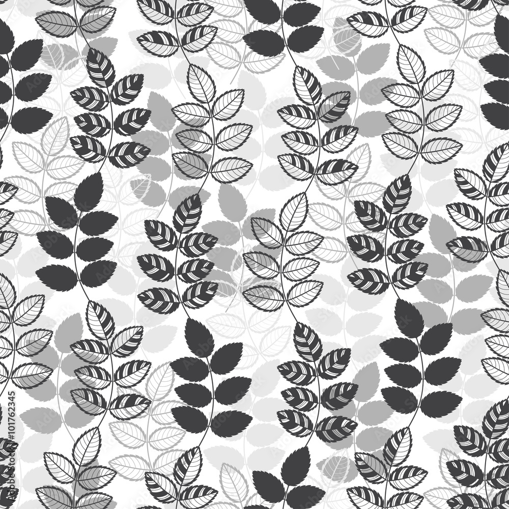 Seamless monochrome pattern with  hand-drawn abstract leaves.