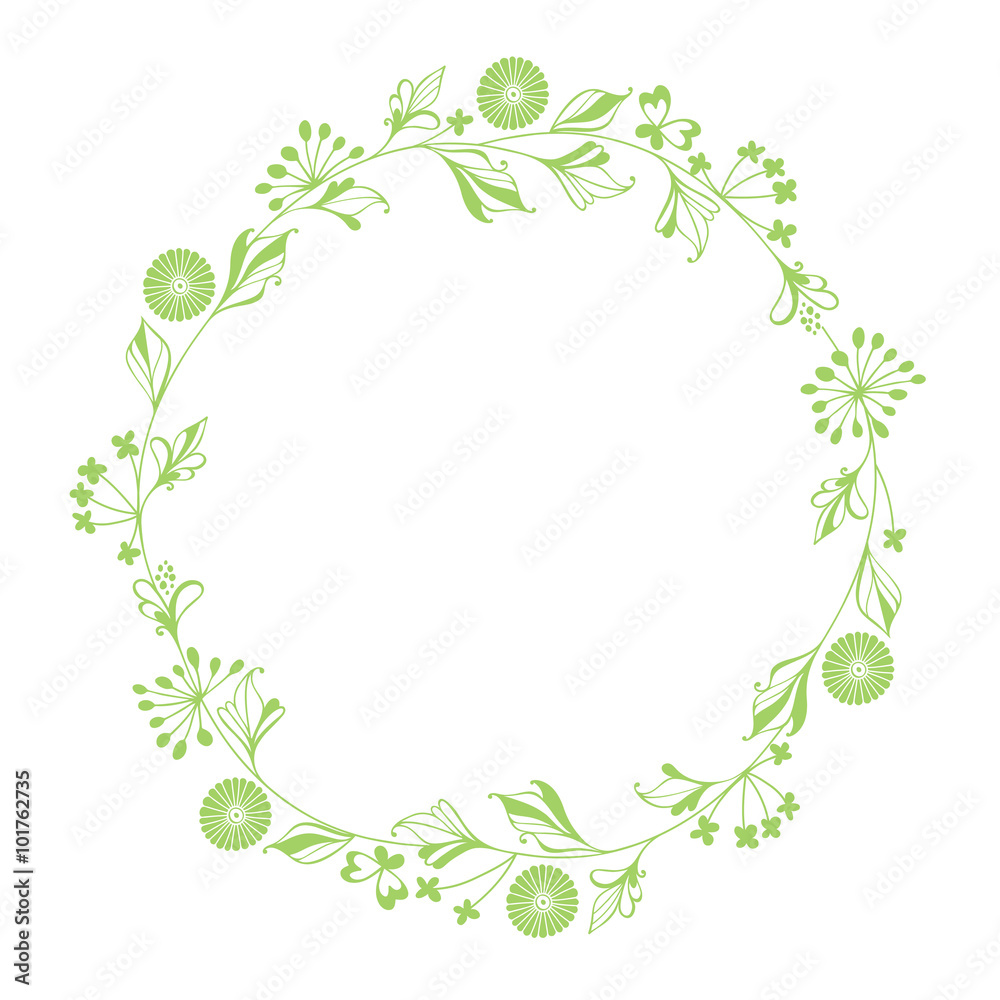 Vector round wreath with floral elements. 