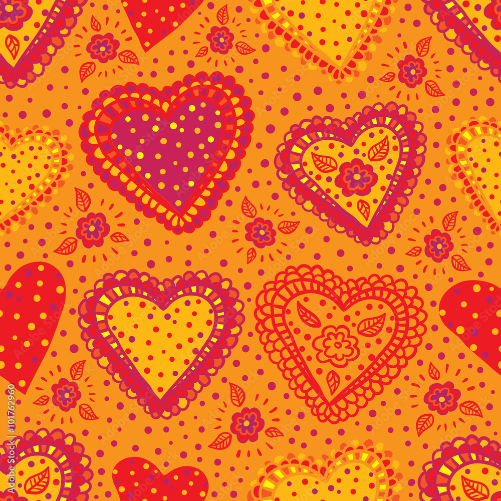 Yellow Hearts Seamless Pattern