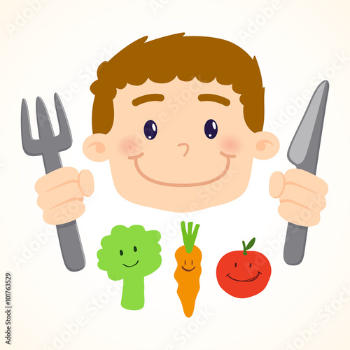 Little Boy Eeating Vegetables