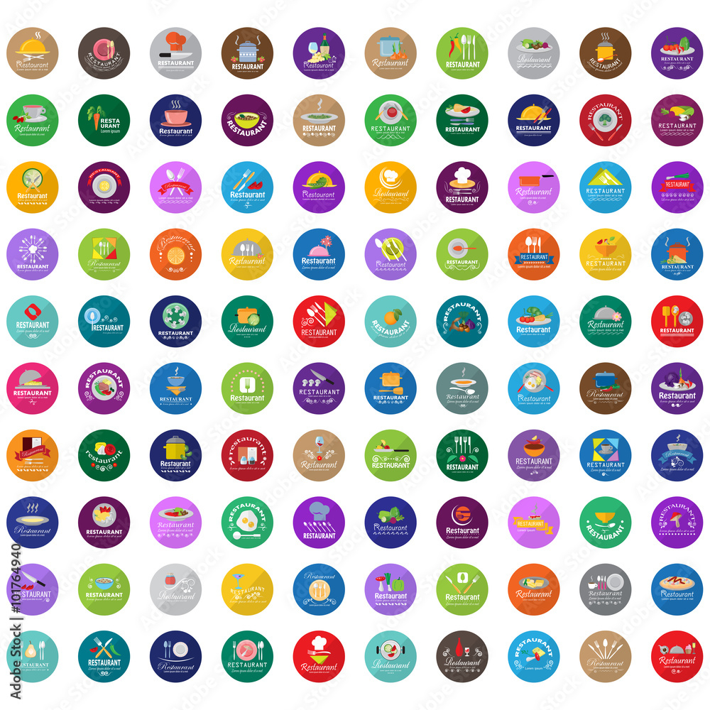 Fotografie Restaurant Flat Icons Set - Isolated: Vector Illustration, Graphic Design