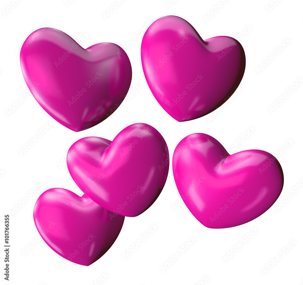 Bunch of pink 3D Valentine's Day hearts
