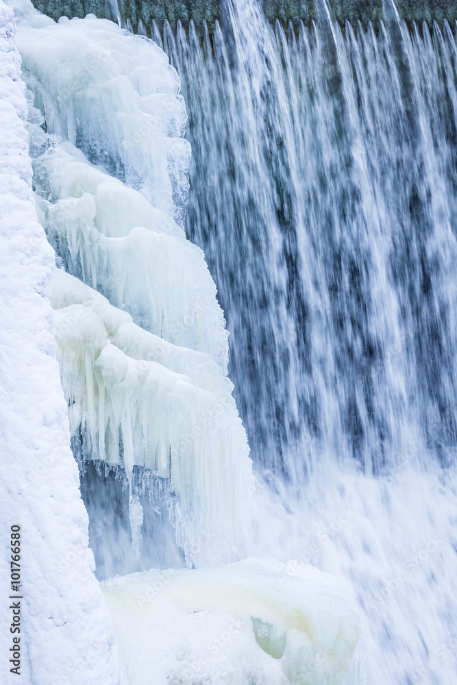 Icicles formation in waterfall