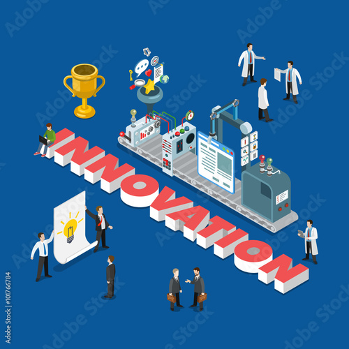 Innovation idea flat 3d isometric big word concept vector