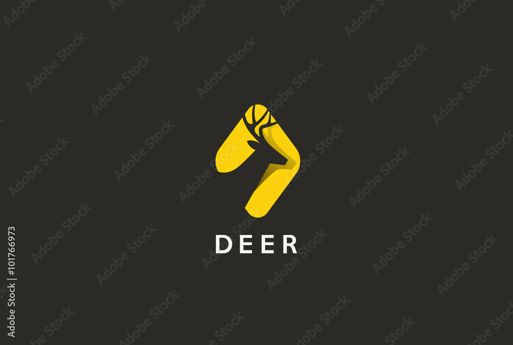Fototapeta premium Deer Head Logo design negative space. Wild Reindeer flat icon