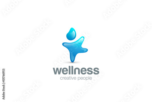 Blue aqua Character abstract Logo. Water drop sport Fitness icon