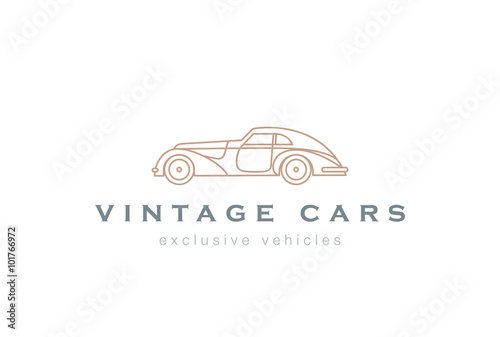 Vintage Car abstract Logo design linear. Retro Vehicle icon