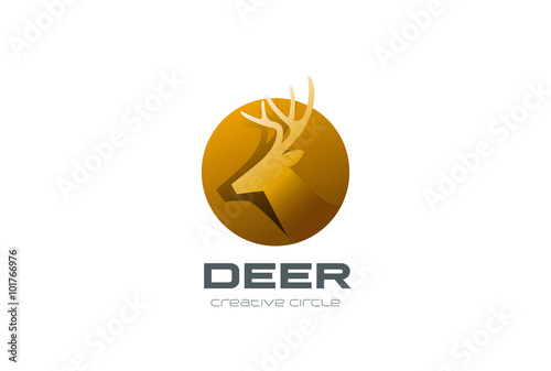 Deer Head in circle Logo design. Wild Reindeer zoo flat icon