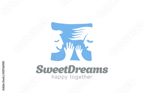 Couple Sleeping on Pillow Logo design vector icon negative space