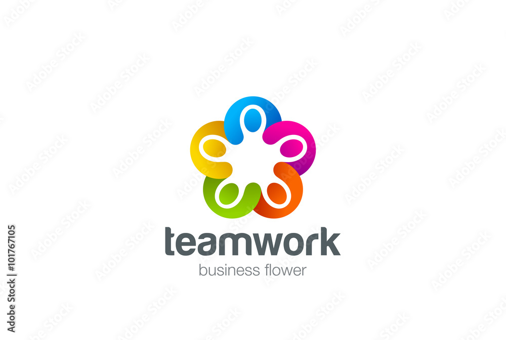 Social star Logo design vector. Five men holding hands Teamwork